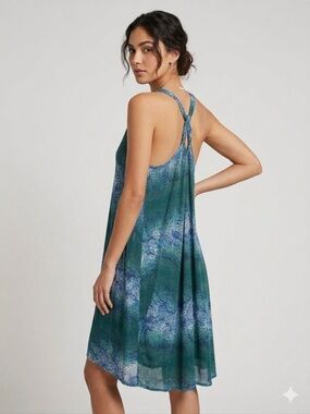 Sleeveless Teal-Blue Midi Dress with Knotted Back